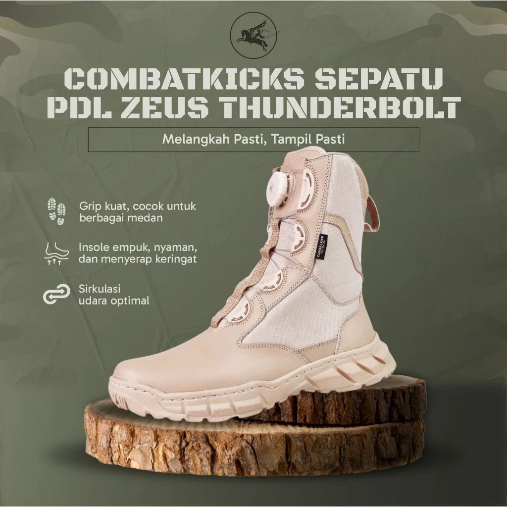 Sepatu PDL TNI Polri Cream Boa System Kulit Sapi