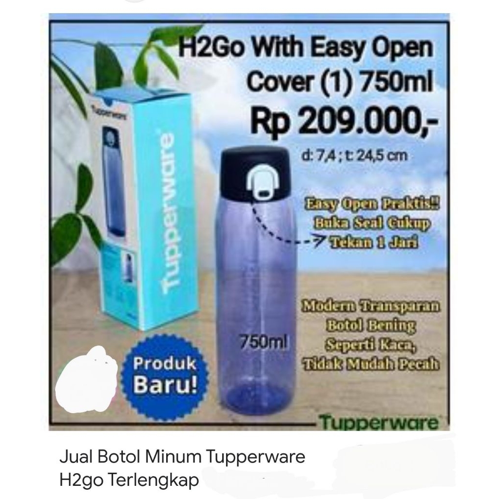 Tupperware Original H2go Bottle 750ml/botol Cristal tahan panas