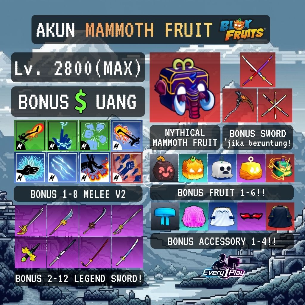 Akun Blox Fruit MAMMOTH Level Max - Akun Blox Fruit Roblox