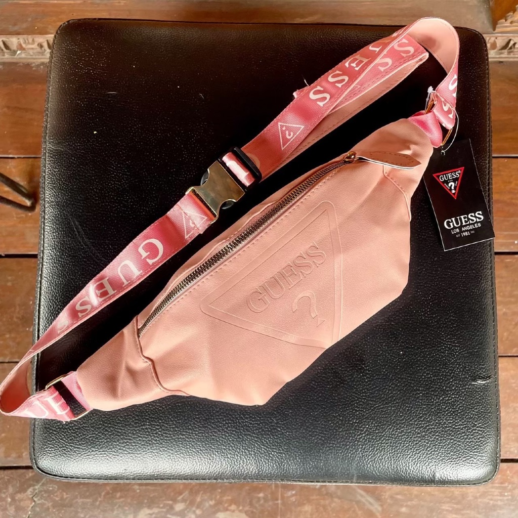 TAS WAISTBAG GUESS LEATHER MODEL ORIGINAL PINK BAGS / WAISTBAG PRIA WANITA BEST SELLER / WATER PROOF