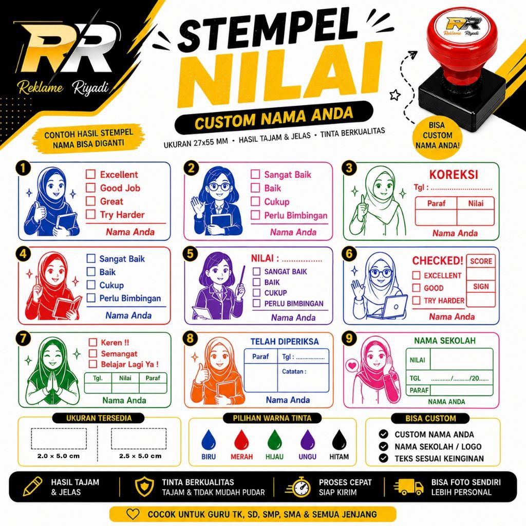 Stempel Nilai Guru Custom Nama | Stempel Penilaian Guru | Stempel Koreksi Sekolah | Custom Nama & Se