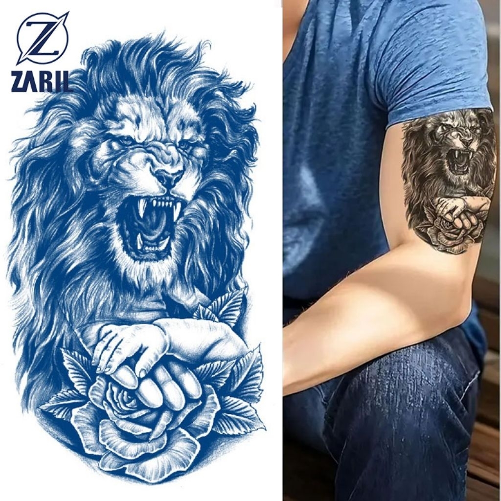 Tatto Temporary Tato Temporer Semi Permanen Tahan Lama 1 Bulan Motif Singa Lion Ikan Koi Salib Relig