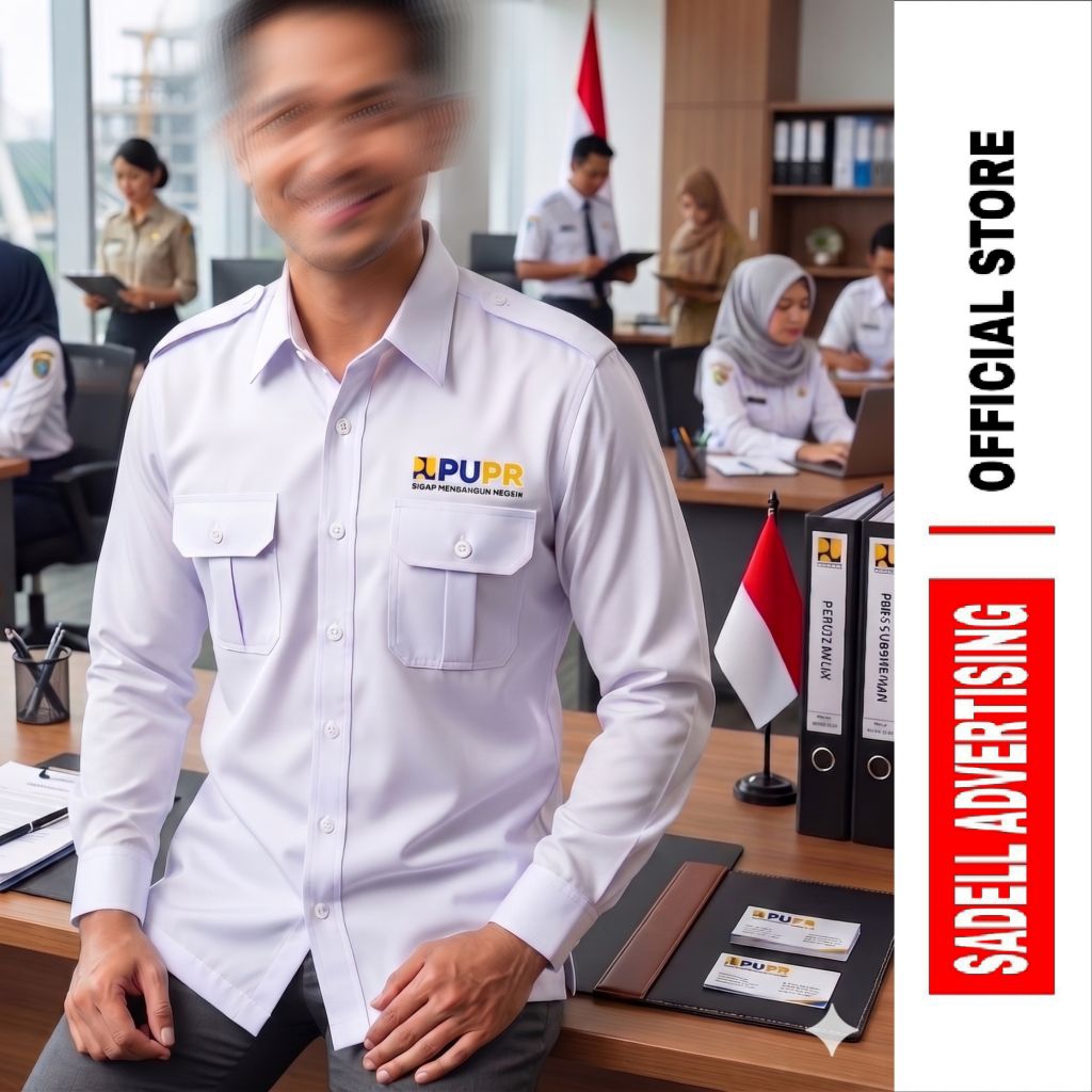 Kemeja PUPR Seragam PUPR Baju Kementerian PUPR Putih PDH Lengan Panjang Pria Bordir