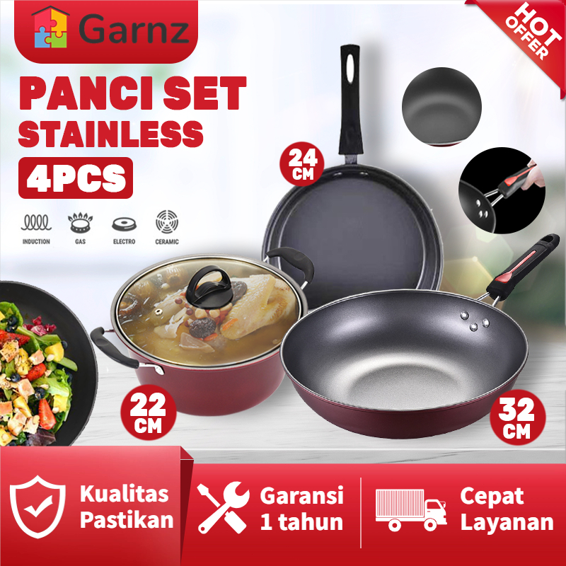 Panci Set 3 IN 1 Anti Lengket Panci Isi 3 Tutup Kaca Panci Set Pot Cookware Set Anti Lengket