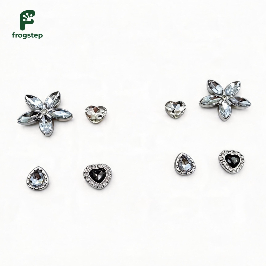 Jibbitz Sandal Silver Bling Luxury Pin Sandal Baim Bunga Kristal Mewah Aksesoris Crocs Heart Diamond