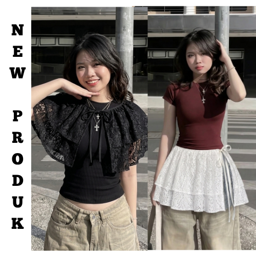 Rok Renda Mini Curtain Skirt Putih Layer Penutup Pinggul Tali Serut Korean Style Rok Brukat Layer Mi