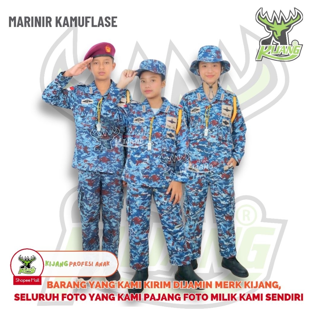 KIJANG TNI MOTIF LORENG MARINIR KAMUFLASE, BISA UNTUK PUTERA - PUTERI (UNISEX) MERK KIJANG PELOPOR K