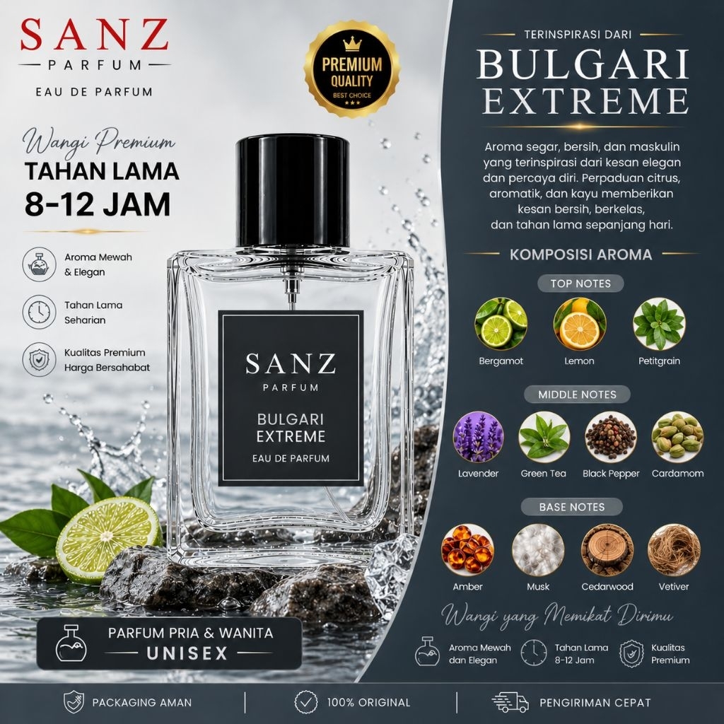 SANZ-PARFUM pria&wanita tahan lama, Parfum Bulgari extreme Original Tahan Lama 24 Jam Aroma Elegan &