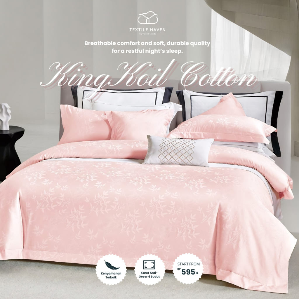 CottonHaven Sprei Set Katun KingKoil Import Motif Emboss Pink | Premium KingKoil Cotton Motif Sprei 