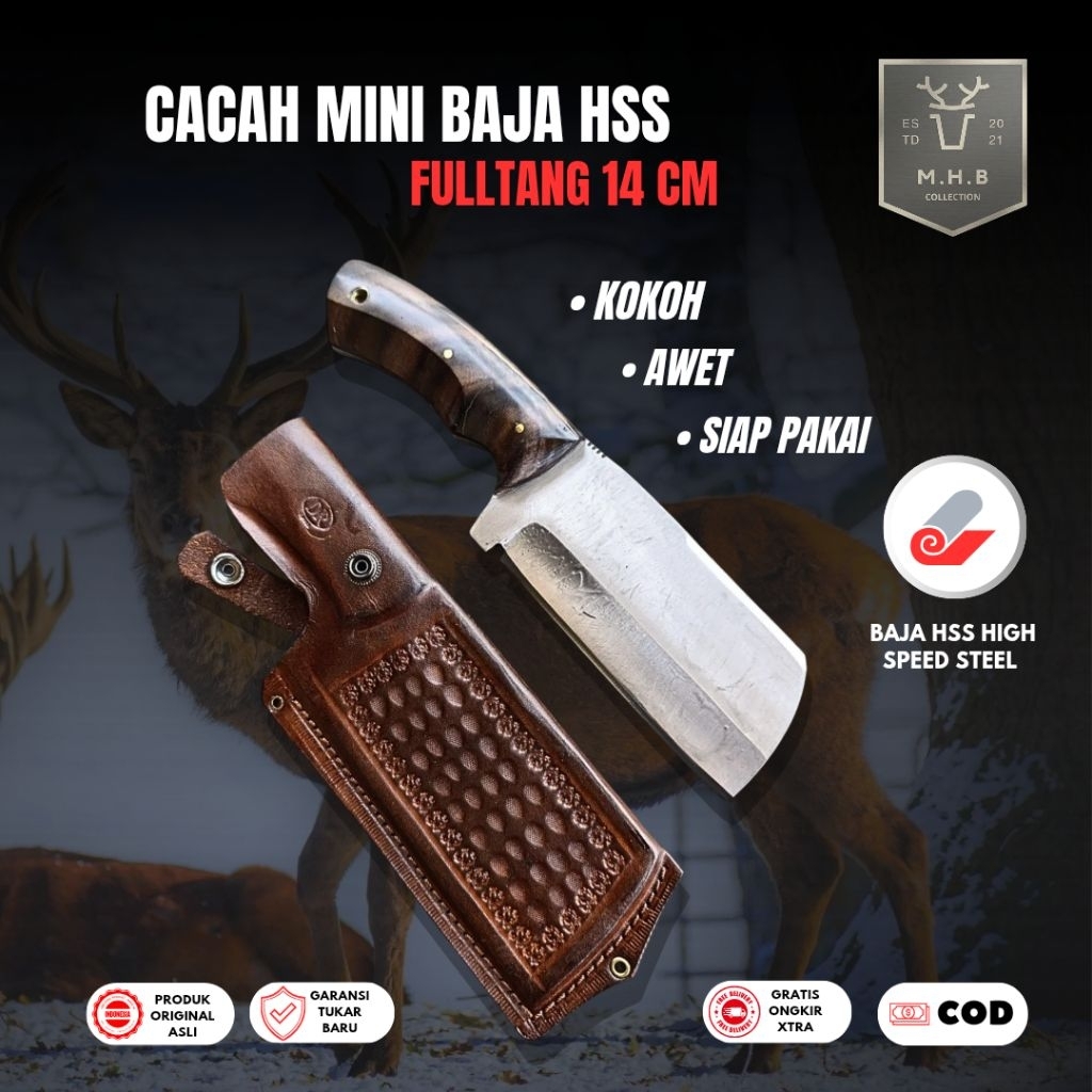 MHB_Collection | Pisau Cacah Mini Baja Hss Fulltang - Pisau Durian - Kelapa - Cacah Tulang & Daging 