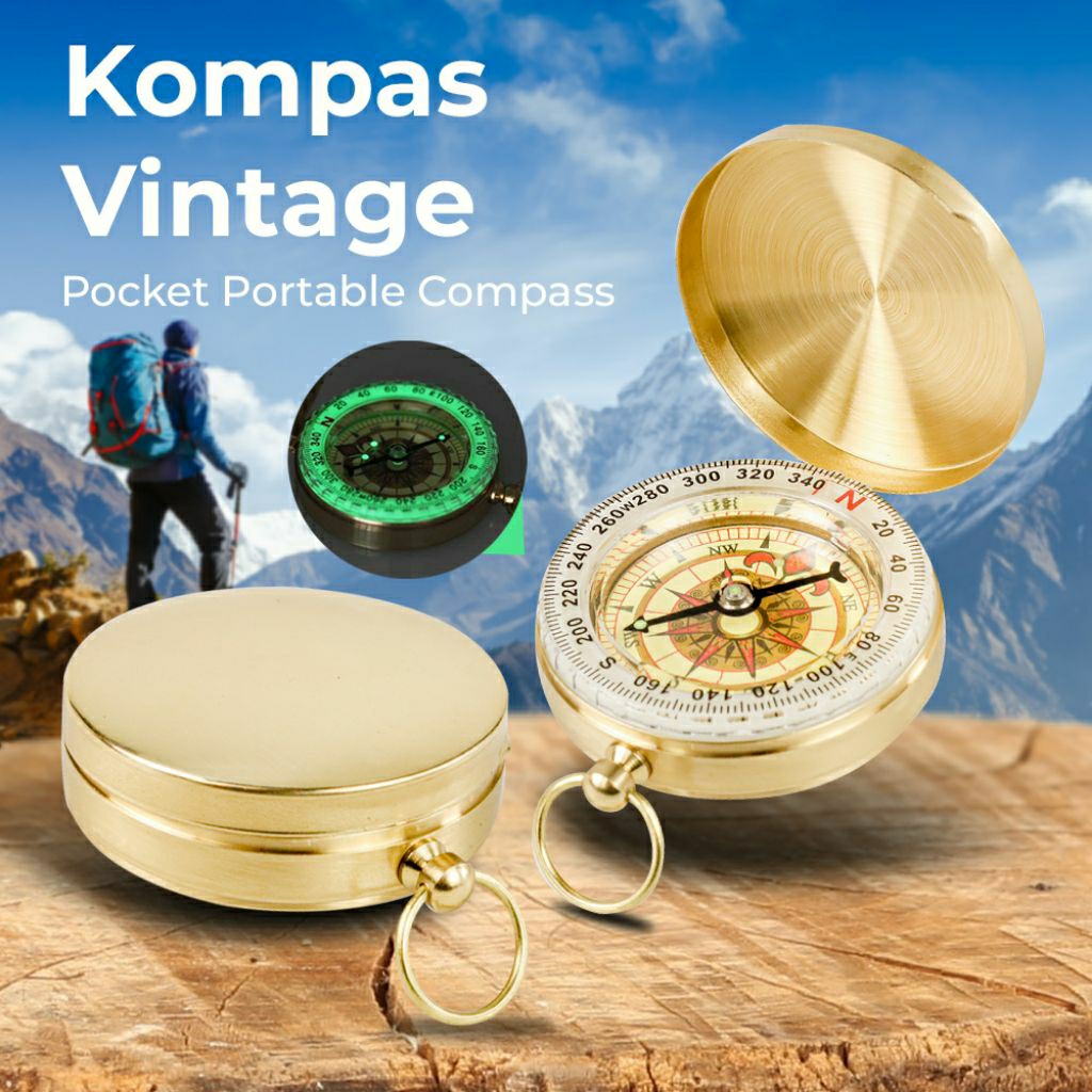 Happfist Kompas Vintage Pocket Portable Compass Luminous Light Copper - G50F - Golden
