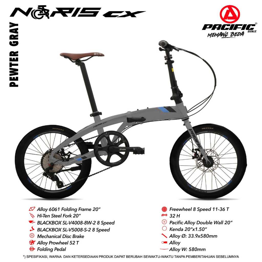 SEPEDA LIPAT 20 INCH  PACIFIC NORIS CX / PACIFIC MAXIMUS 7.0 FRAME ALLOY / PACIFIC SPLENDID 300
