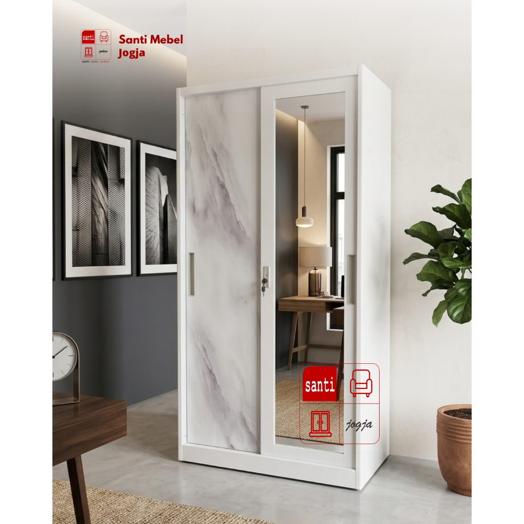 Lemari Sliding Besi Putih 90cm Pira