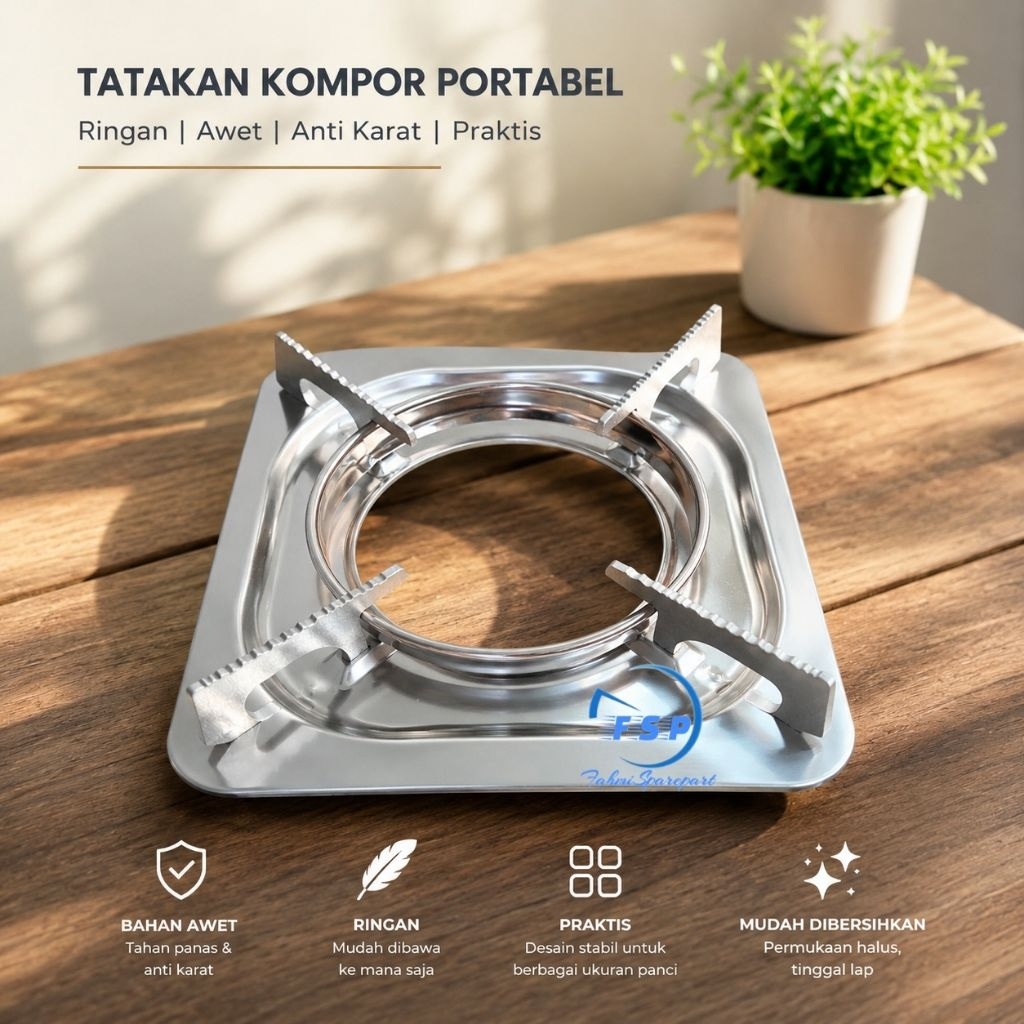 Tatakan kompor gas hi cook portable silver 4 kaki alas kompor gas haikuk portebel
