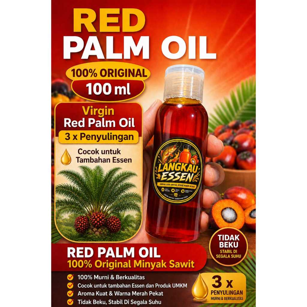Red Palm Oil 100ml Original | Minyak Sawit Merah Murni 3x Penyulingan | Essen Umpan Ikan Aroma Tajam