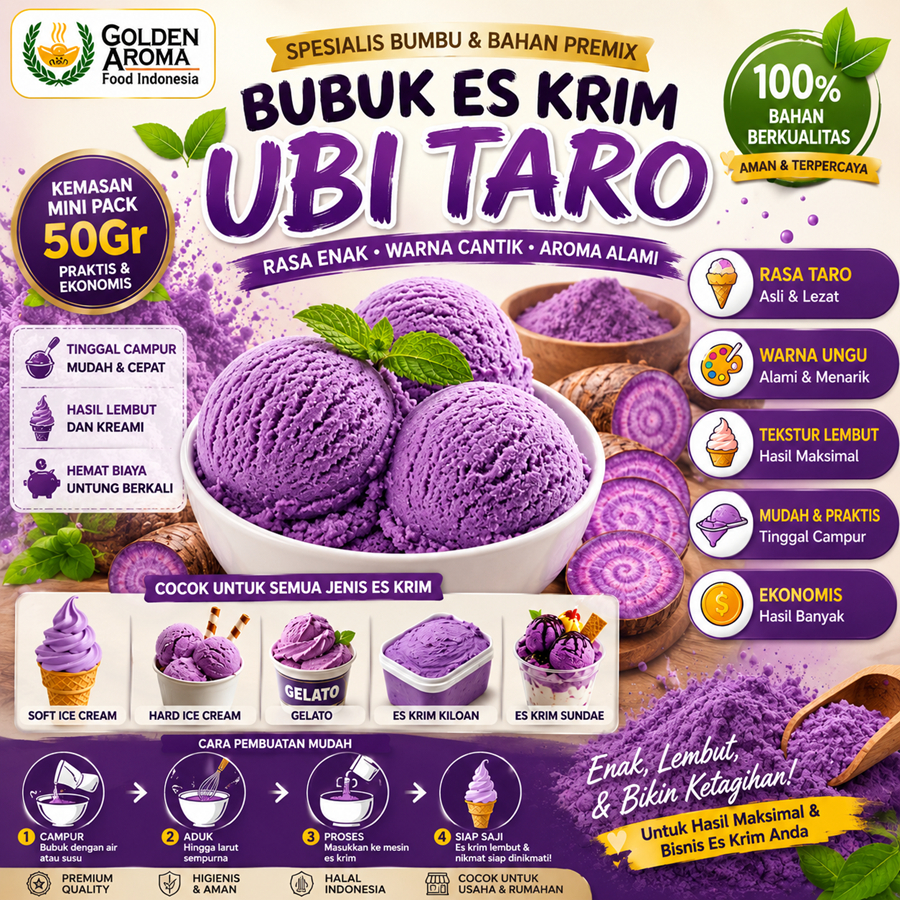 Bubuk Es Krim Ubi Taro 50Gr Serbuk Ice Cream Ubi Taro 50Gr Eskrim Kiloan Bahan Instan Premix Soft Ha