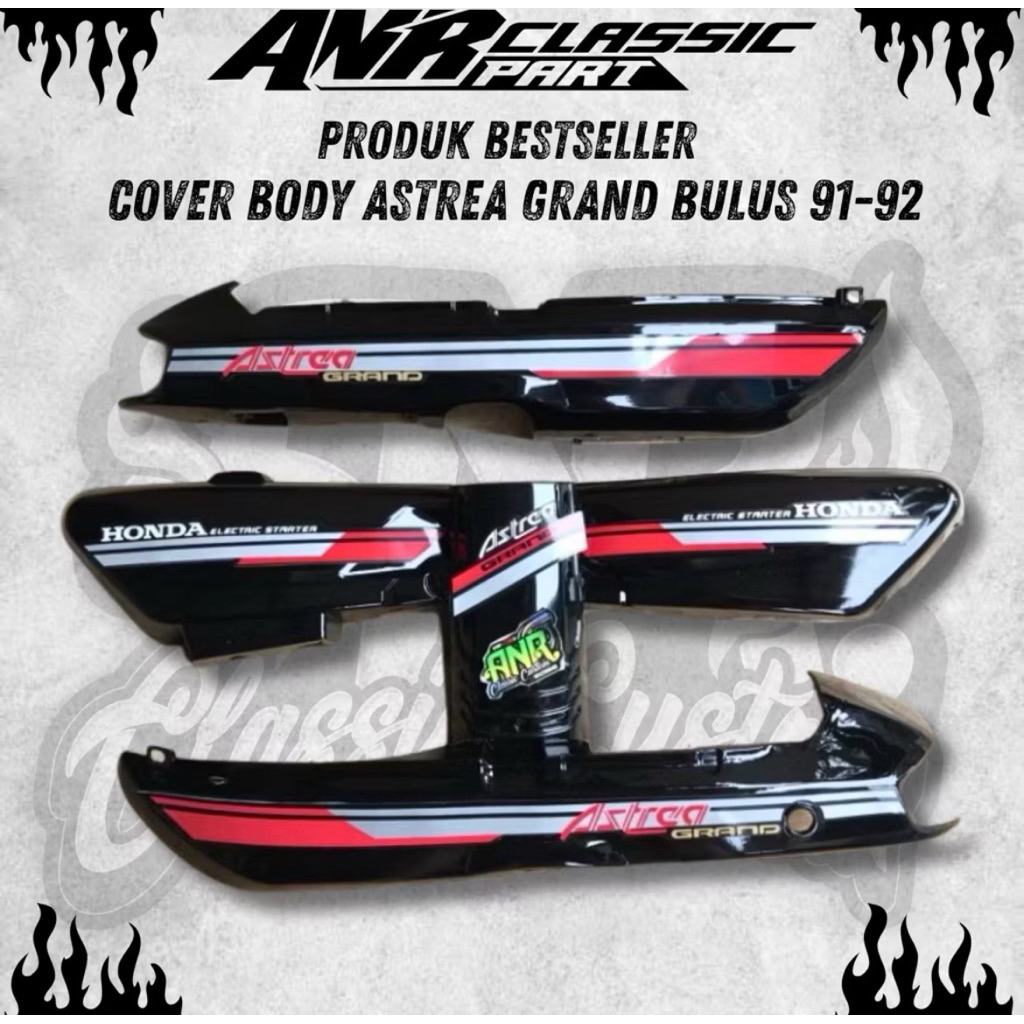 PAKET COVER BODY SAMPING SET BOX AKI+PANEL DEPAN+STRIPING HONDA ASTREA GRAND BULUS 91-92