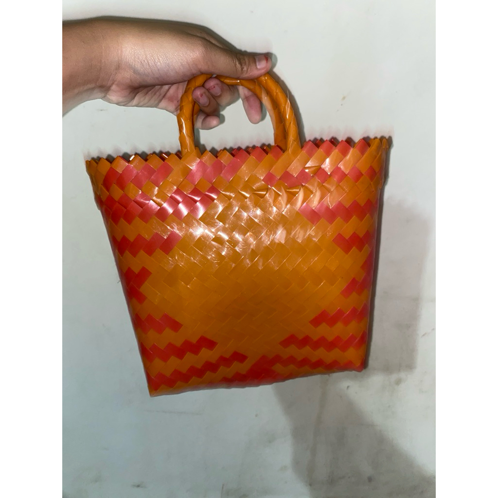 Tas Anyaman Plastik Kaca Ukuran Kecil - Warna Acak, Bahan Kuat, Cocok untuk Belanja