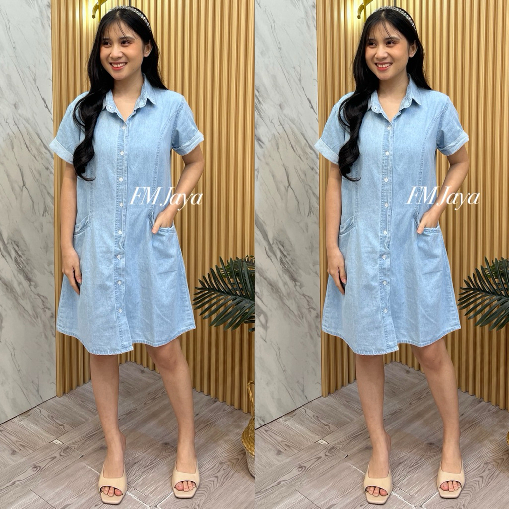 DRESS JEANS BASIC WANITA 5196 || JEANS WANITA LENGAN PENDEK || DRESS JEANS WANITA FASHION