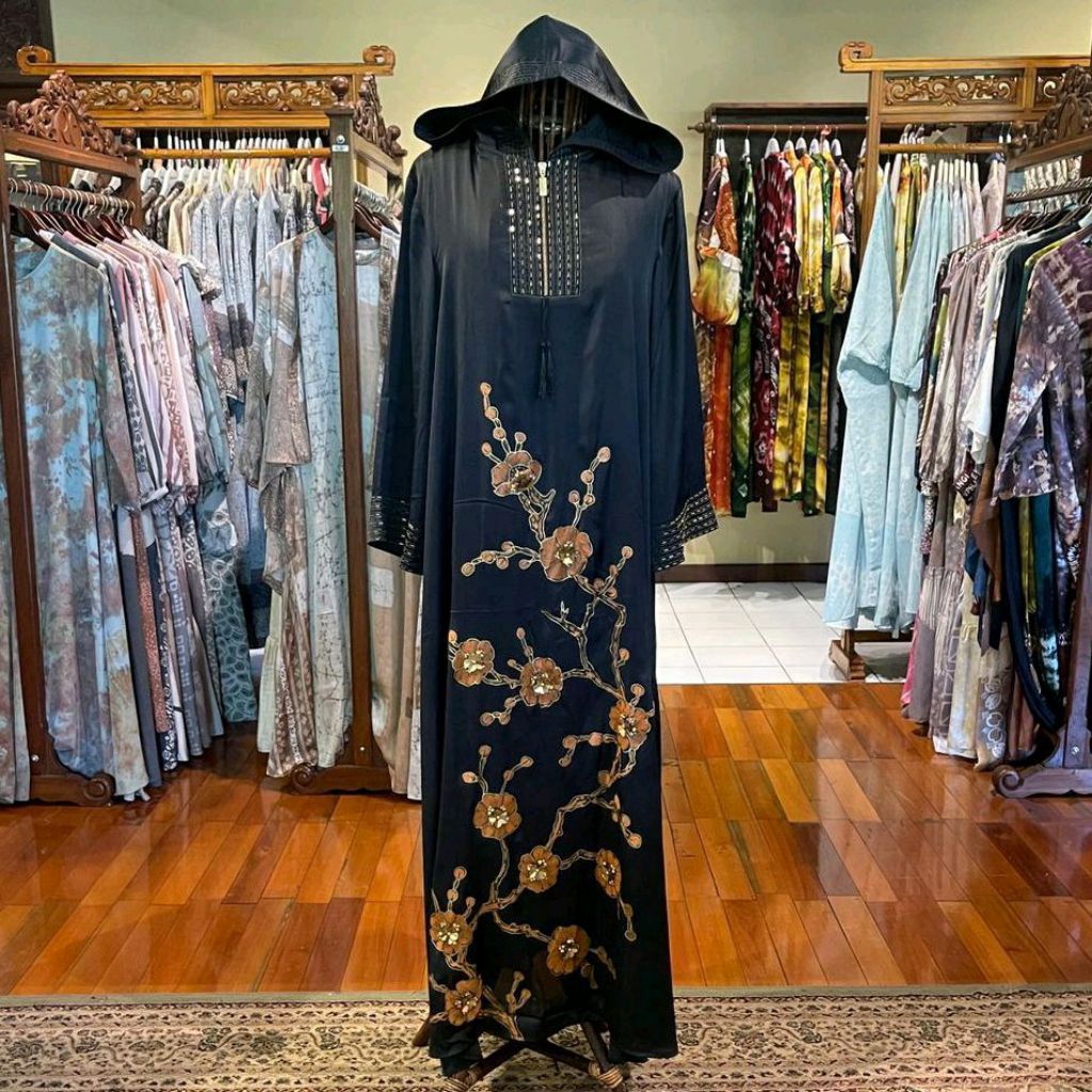 Abaya Hoodie Lukis + Payet by Dian Pelangi ORIGINAL Busana Muslim Maxi Dress Gamis Kaftan Gaun Outfi