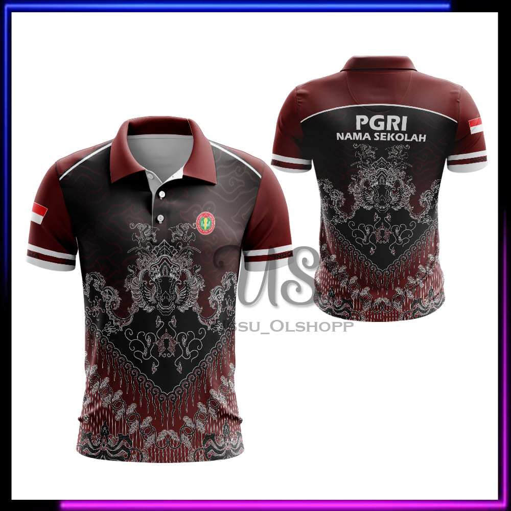 Kaos Polo PGRI Motif Batik PGRI - Baju Guru PGRI - Seragam Batik PGRI Custom Nama