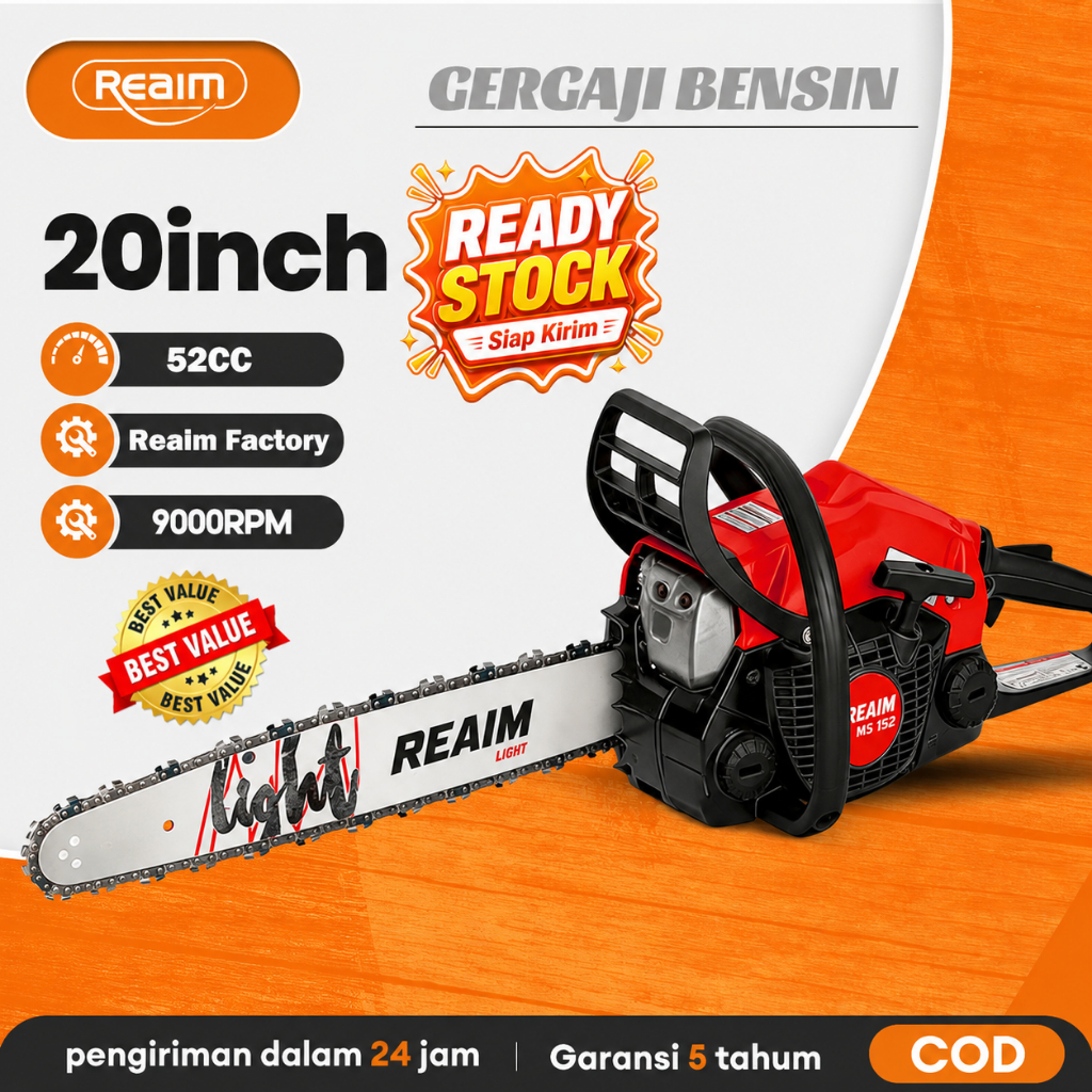 Reaim Sinso Senso Mesin Potong Kayu 52CC 20" Chainsaw 2Tak Untuk Gergaji Mesin Mesin Gergaji Kayu Ge