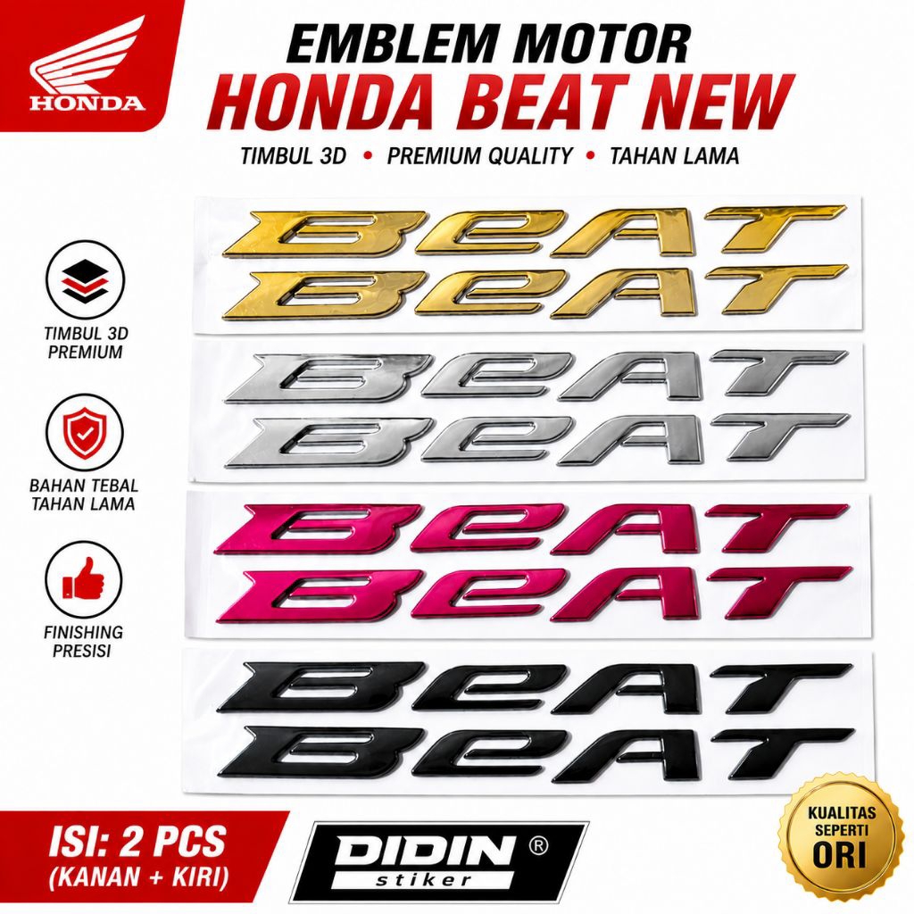 emblem honda beat new timbul 2 pcs, stiker honda beat new timbul kualitas seperti ori