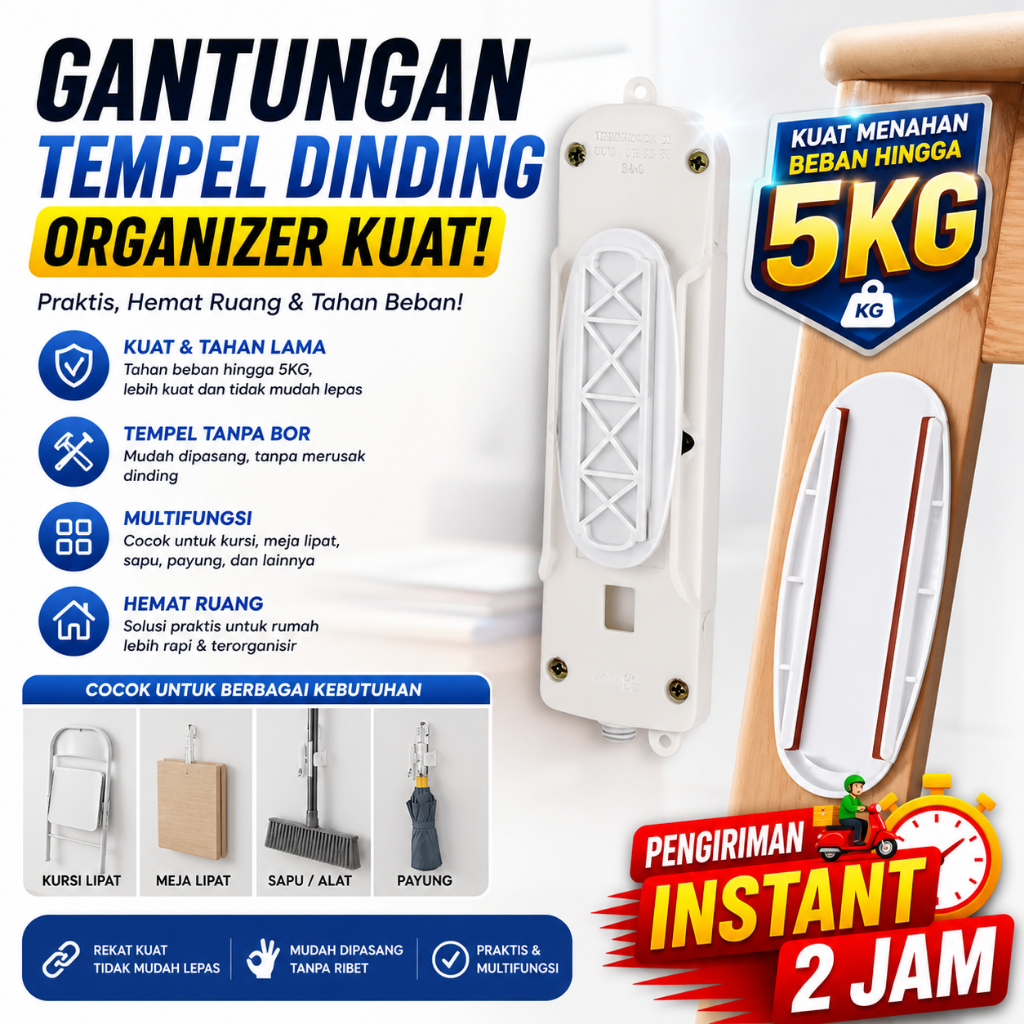 Gantungan Tempel Dinding Organizer Kuat Beban 5KG Rak Hook Serbaguna