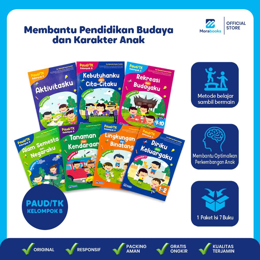 Paket 7 Buku Worksheet Anak TK B Kelompok B Persiapan Sekolah Belajar Tematik & Pendidikan Karakter