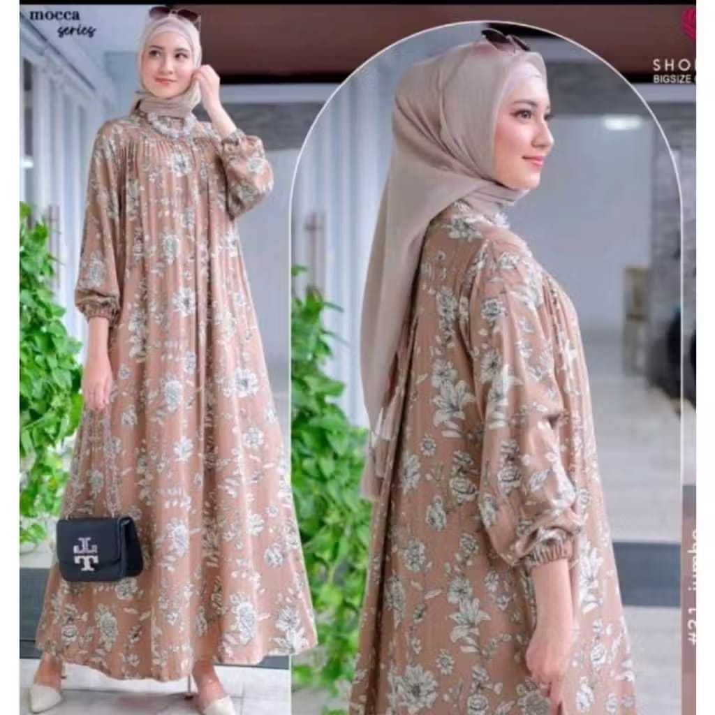Gamis Motif Bunga Bahan Rayon Premium Midi Dress Rayon Premium Terbaru Gamis Bunga Jumbo