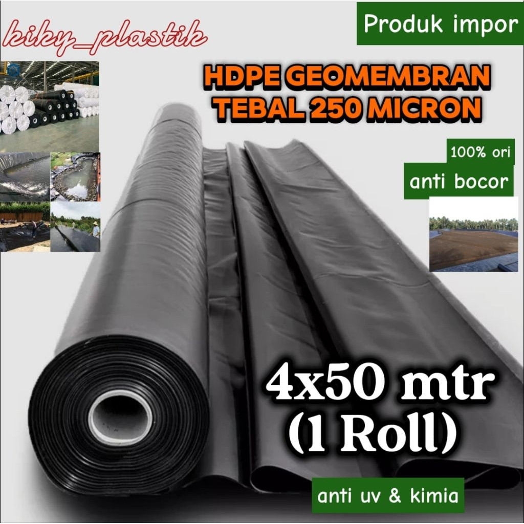HDPE GEOMEMBRAN PLASTIK TAMBAK &kOLAM TEBAL 250 MICRON LEBAR 4 MTR PANJANG 50 MTR (1ROLL)
