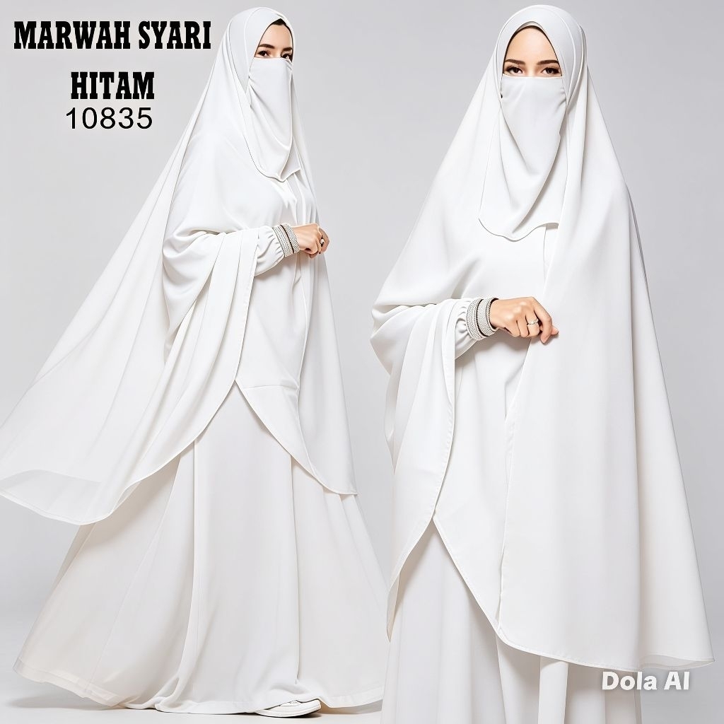 Gamis Marwah Gamis Putih Gamis Manasik Haji Set Hijab Cadar Jilbab Syar i - Baju Syar i Gamis Set Ca