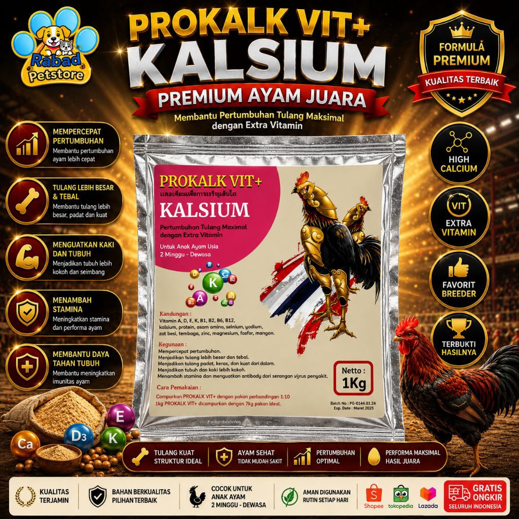 Prokalk Vit + 1Kg Kalsium Ayam Bangkok Suplemen Ayam Laga
