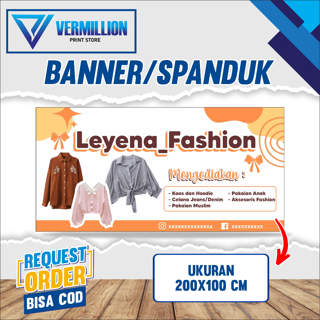 Spanduk banner size 200x100cm fashion, toko baju, toko pakaian free desain