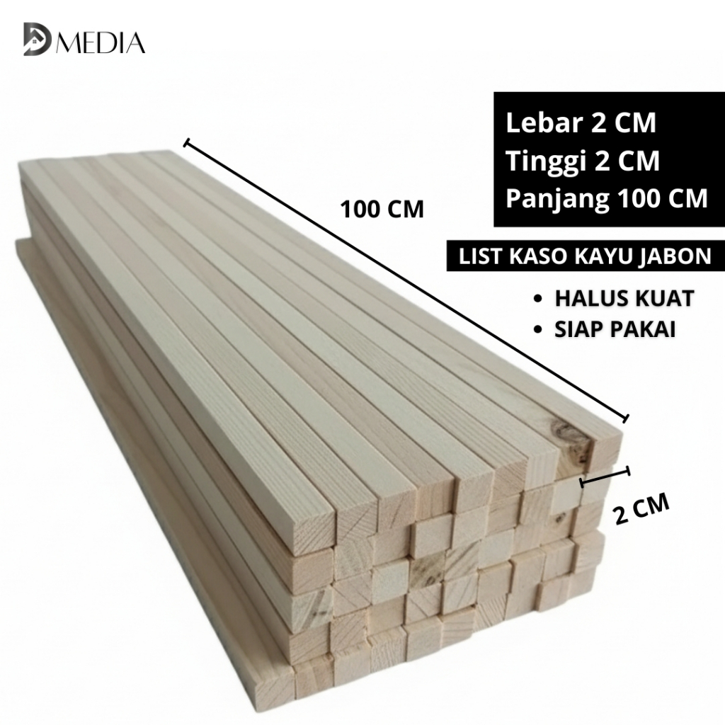 Paket 5 Pcs (Harga Satuan) Kayu Reng Kotak List Kaso Stik 2x2x100 cm Sudah Serut Halus Kuat Bahan Ja