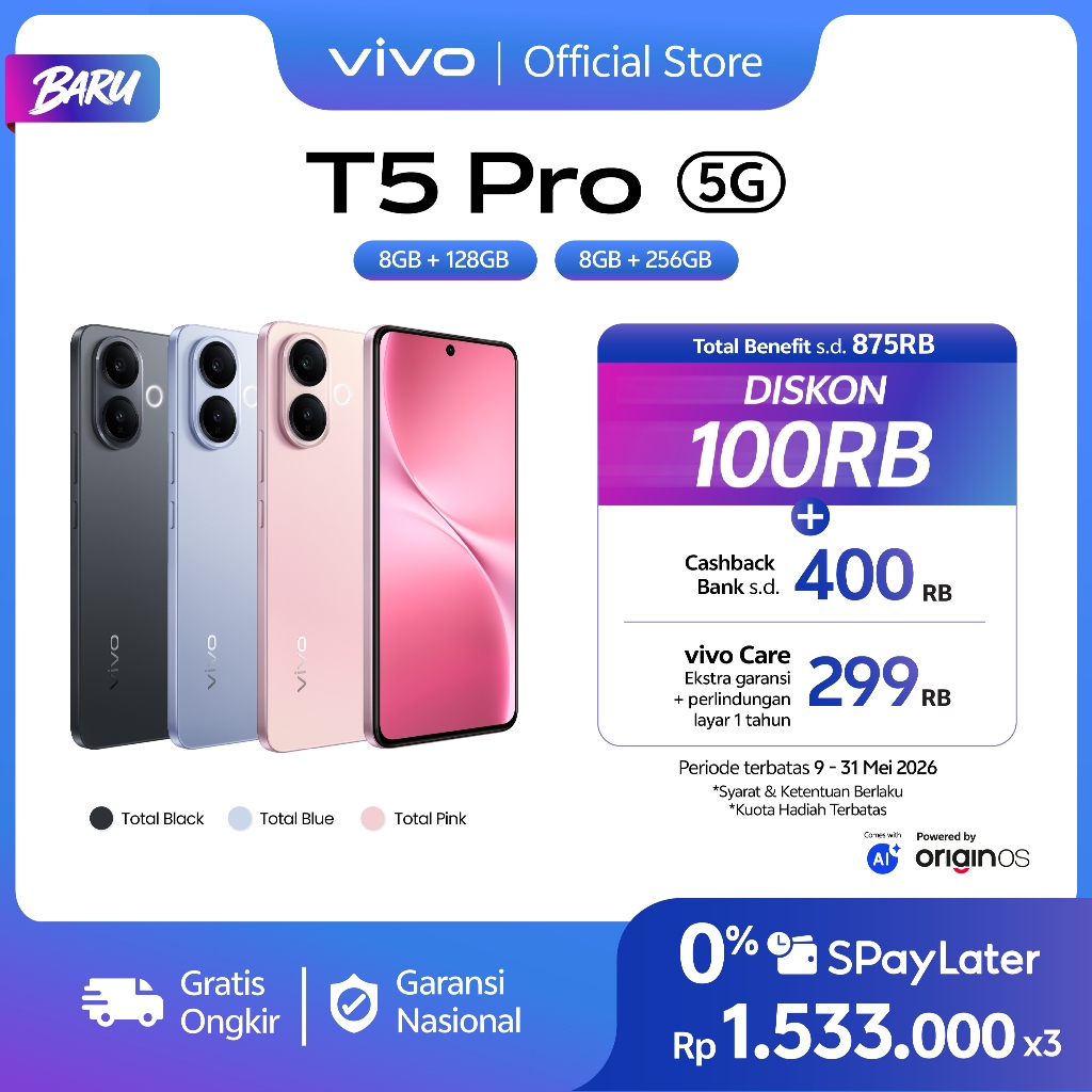 [ONLINE EXCLUSIVE] vivo T5 Pro 5G - Dimensity 7400-Turbo 5G + UFS 3.1, 6500 mAh + 90W FlashCharge, O