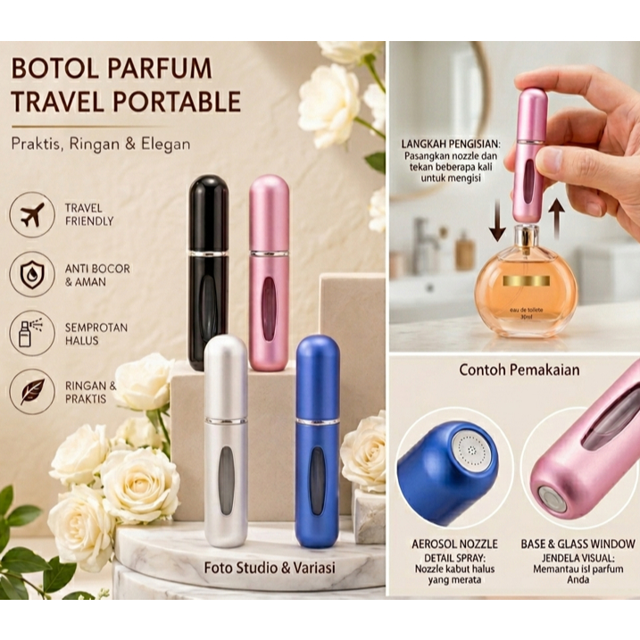 JESLA LIVING Botol Parfum Mini 5ML Travel Size Refill Spray Portable Aesthetic Mewah | Botol Parfum 