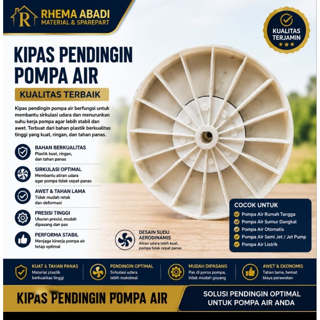 Kipas Pendingin Pompa Air Plastik Tebal Kuat Awet Untuk Dinamo Pompa Air
