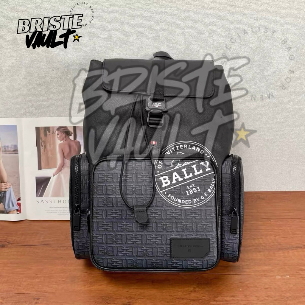 BRISTE VAULT Backpack Bally SAUL Tas Ransel Pria Leather Black Original