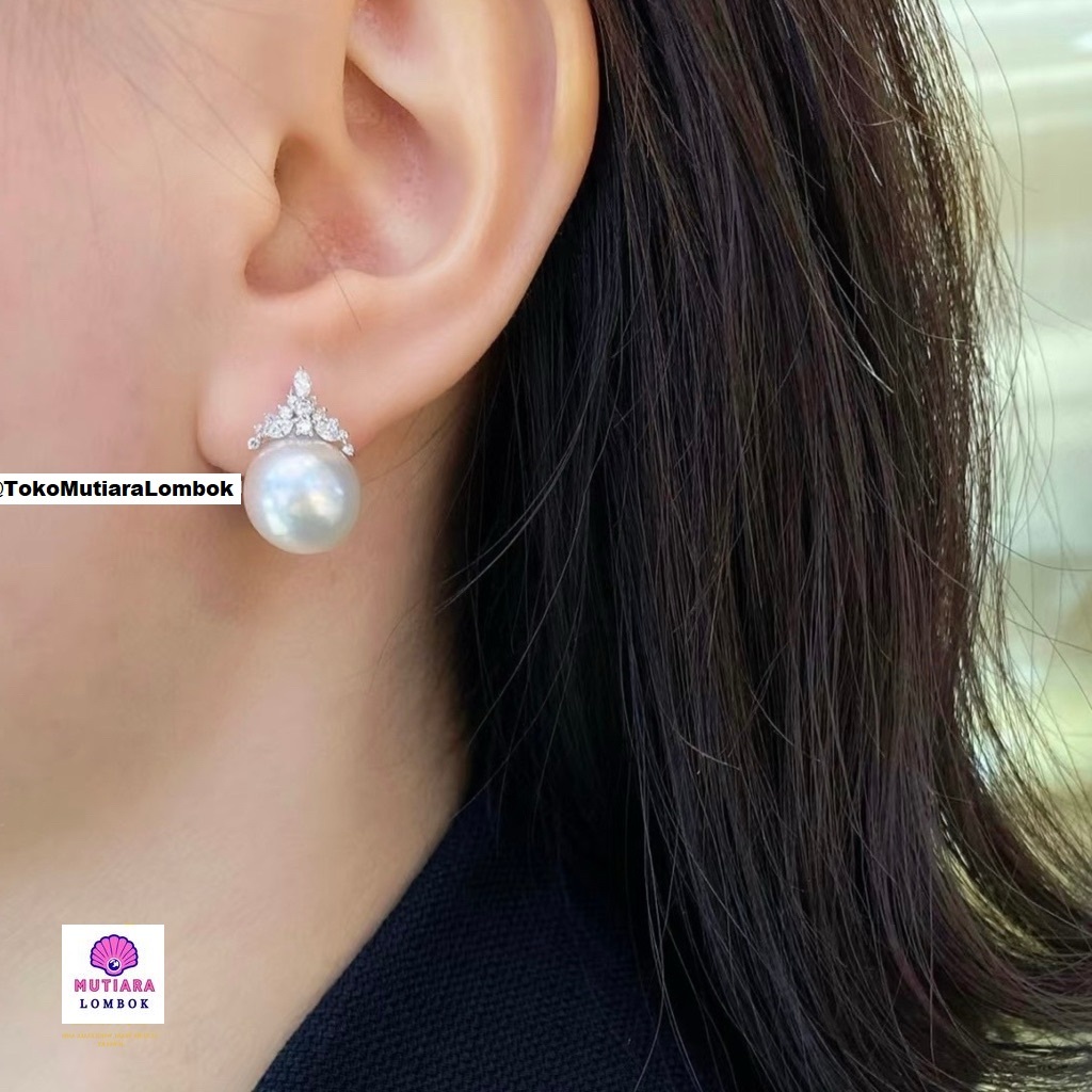Giwang Mutiara Air Laut Grade A | Anting mutiara air Laut asli Lombok Bersertifikat | Fashion wanita