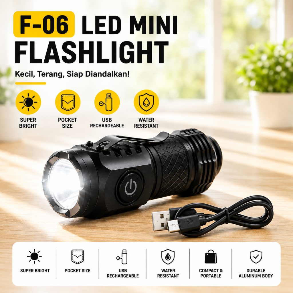 Senter LED Super Terang Senter LED Super Terang Jarak Jauh Center Mini Rechargeable | 3 Jenis Sumber