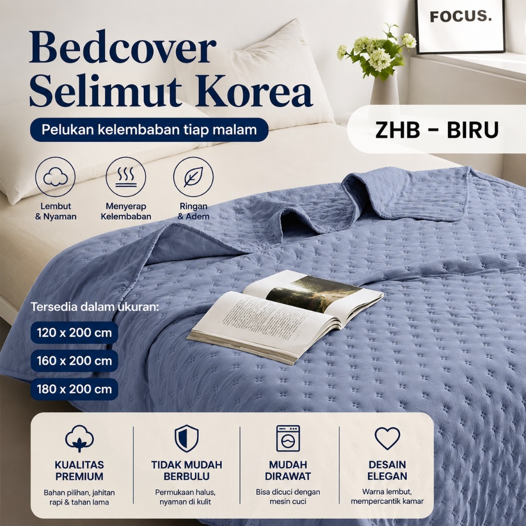 [BED COVER ONLY] Bed Cover Selimut Tidur Lembut Motif Polos - Soft Blanket Selimut Polos Korea Lembu