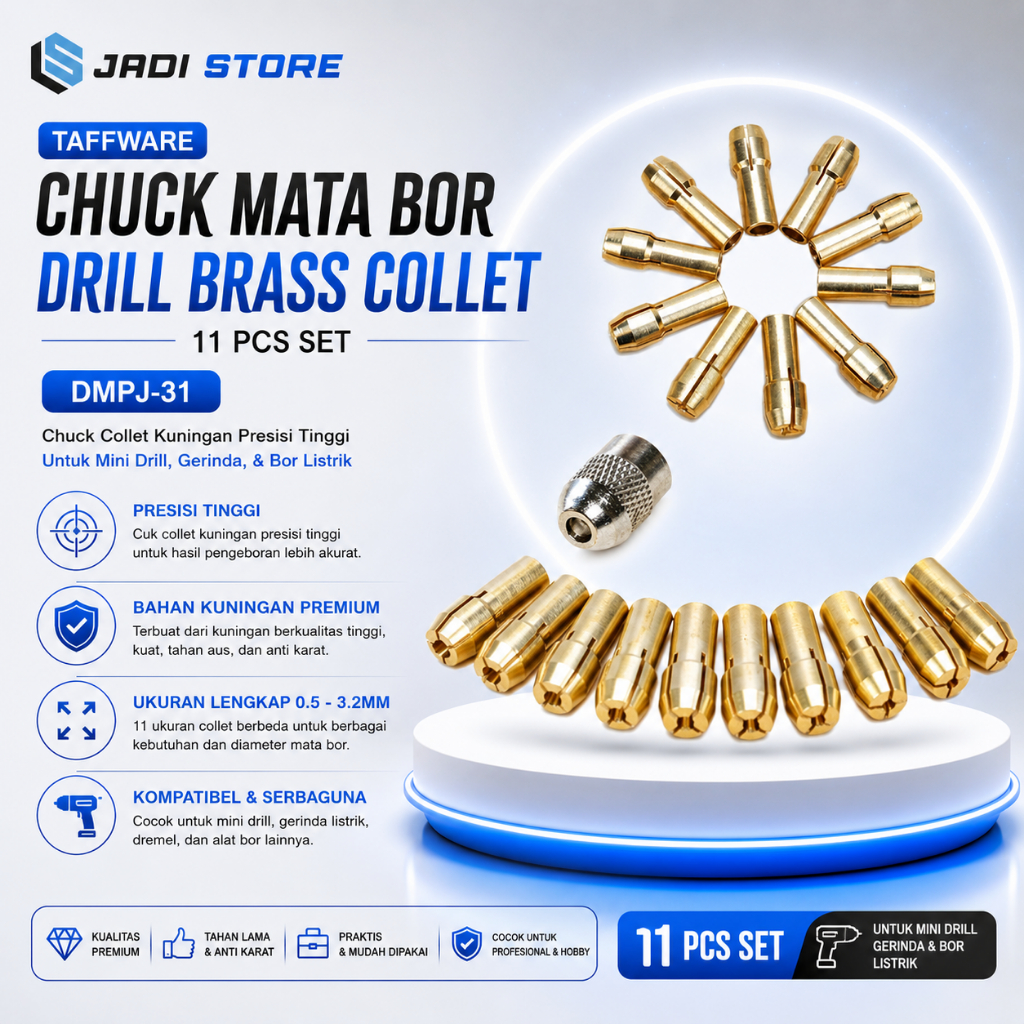 Taffware Chuck Mata Bor Drill Brass Collet 11 PCS - DMPJ-31 Chuck Gerinda Mini Chuck Bor Mini Drill 