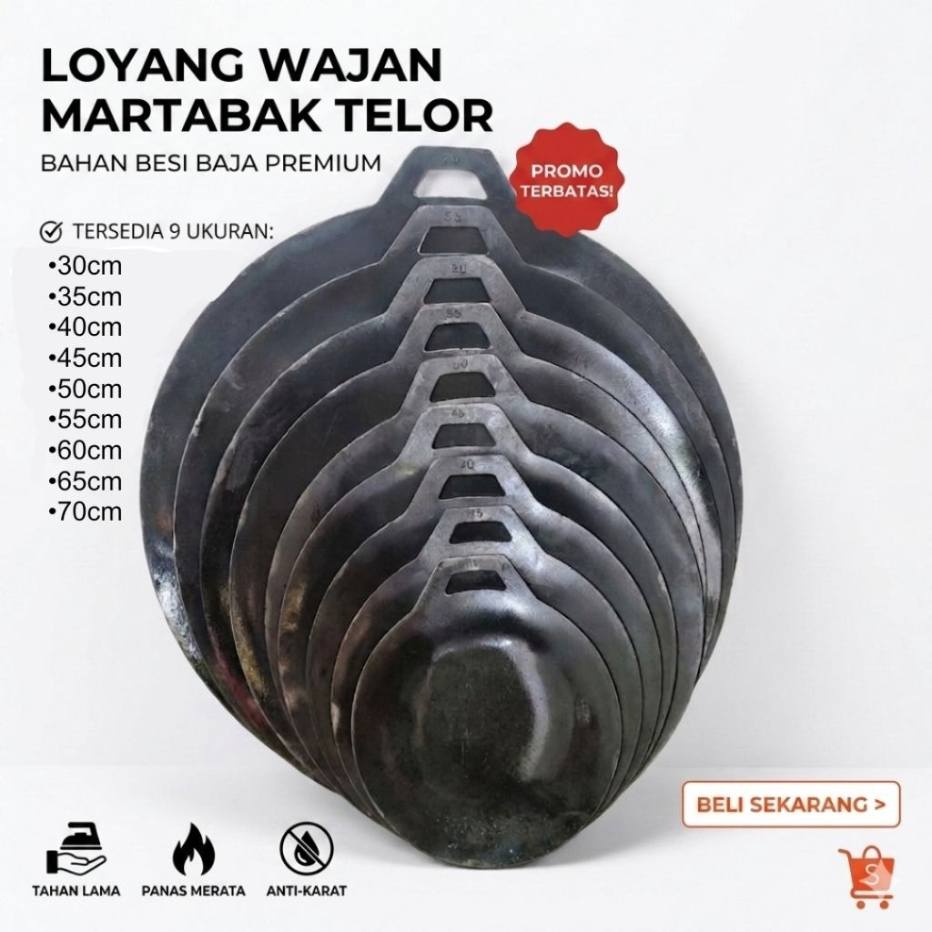 Wajan / Kuali / Loyang Martabak Telor 60 cm Plat Besi Baja Tebal