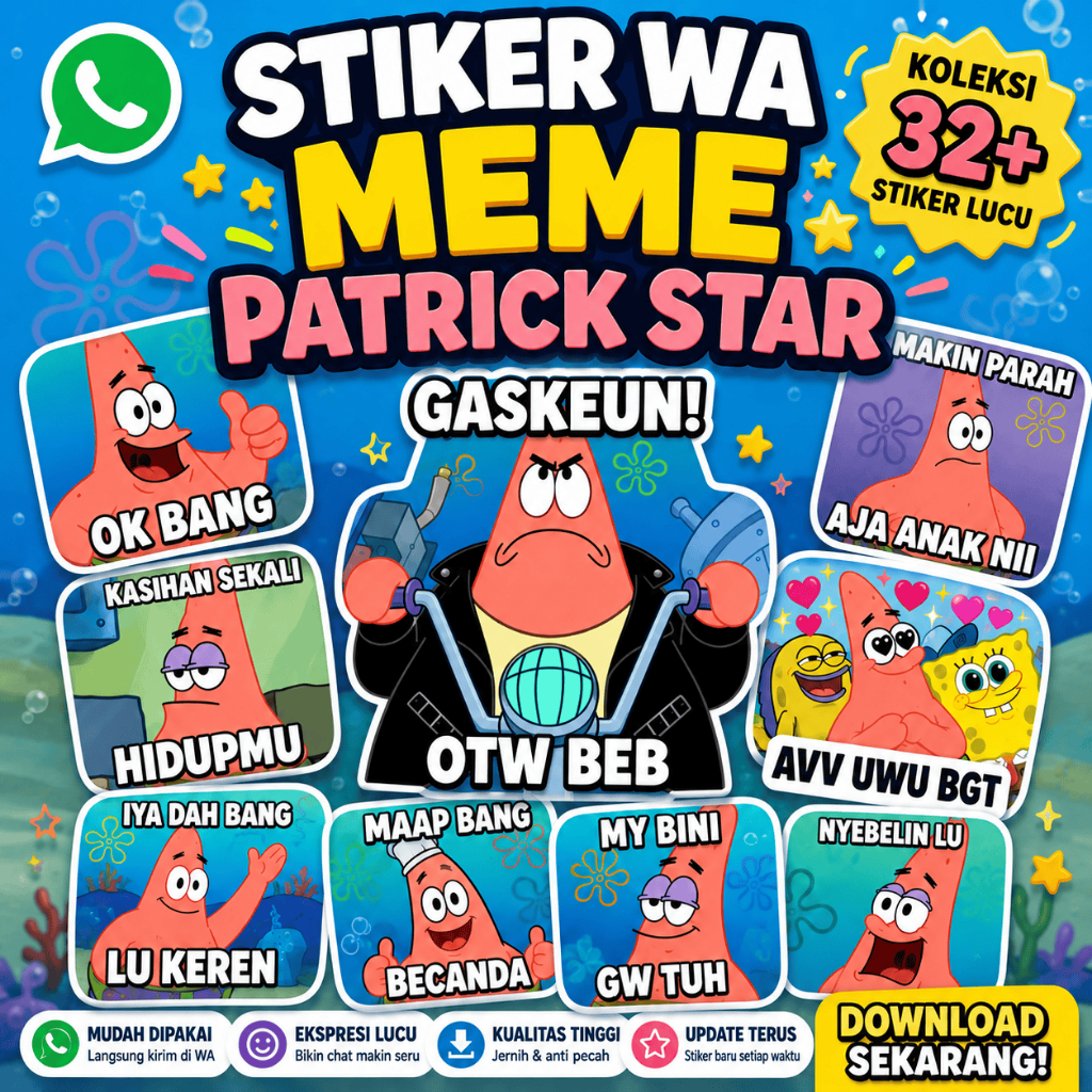 STIKER WA PATRICK STAR 32+ | STIKER LUCU WHATSAPP AUTO NGAKAK