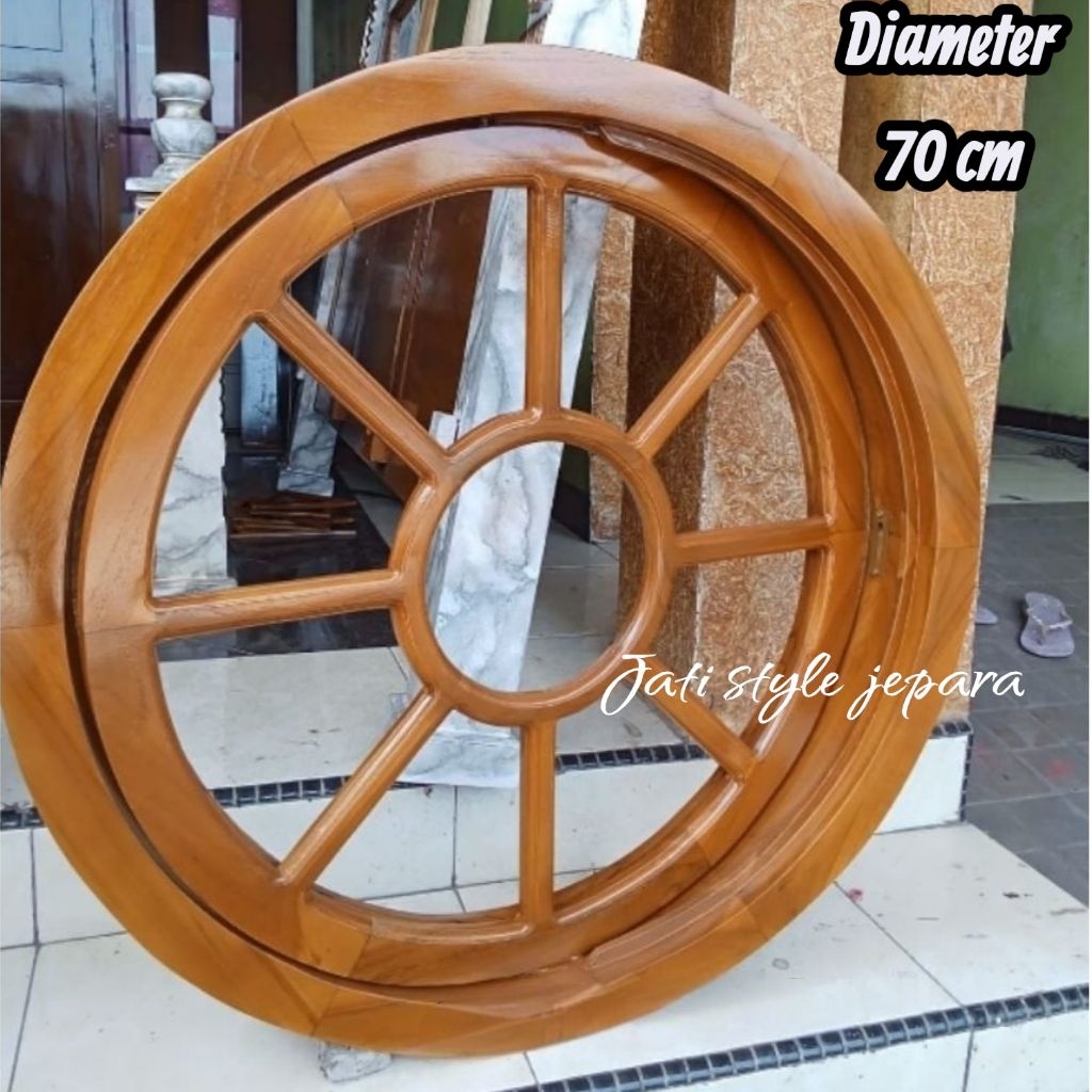 Kusen Jendela Kayu Jati Jepara bulat putar Classic Diameter 70 cm Fb8