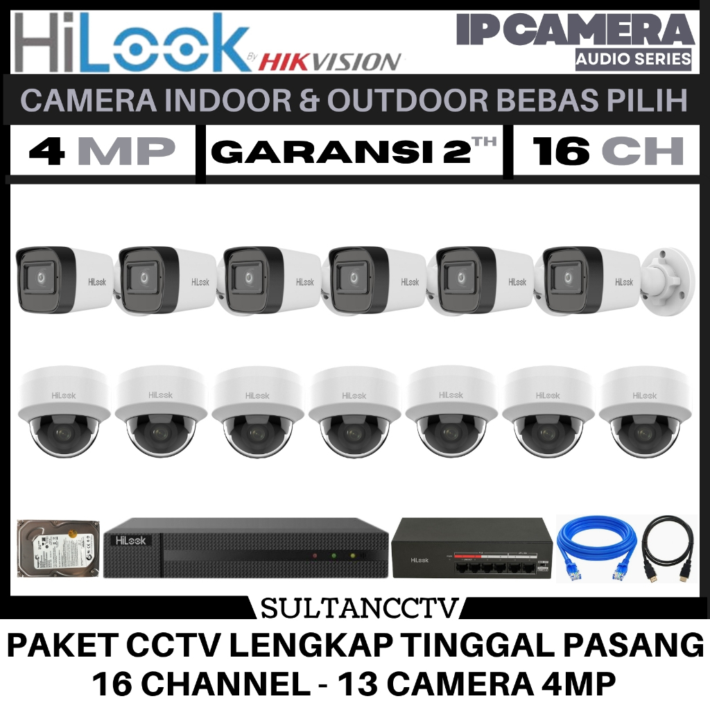 Paket Cctv Hilook 16 Channel 13 Kamera 4mp Ip Camera Audio Series Komplit Pantau HP
