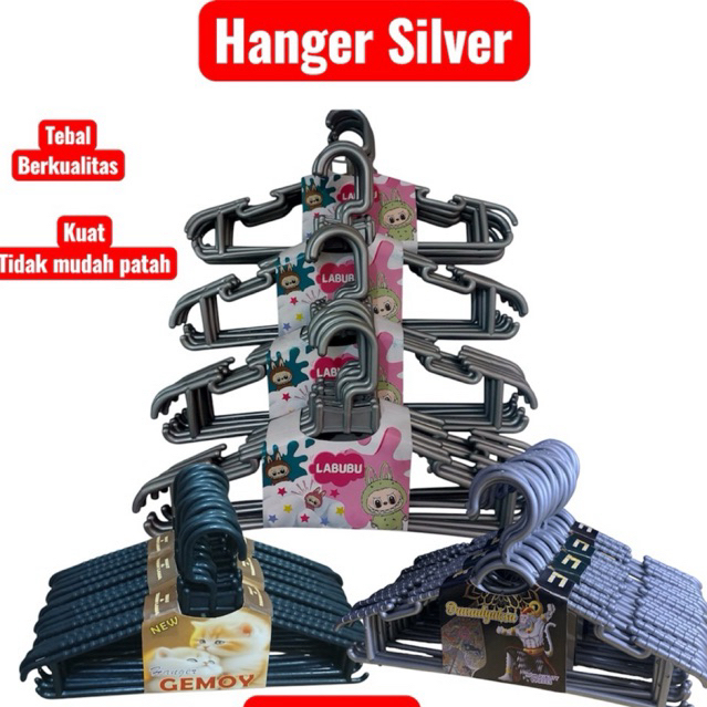 24 pcs Hanger Plastik Silver 38 cm - Paket Hemat, Tebal & Awet