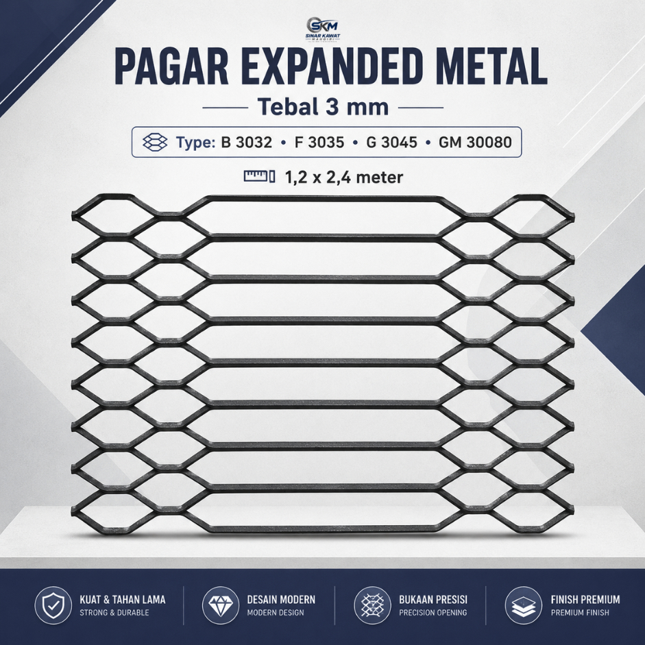 Plat Expanded Tebal 3mm Metal Baja Lebar Panjang 120x240 B3032, F3035, G3045, GM30080  | Kuat & Serb