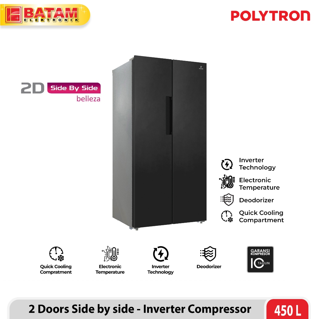 POLYTRON Kulkas 2 Pintu Side By Side 450 Liter - PRS-451